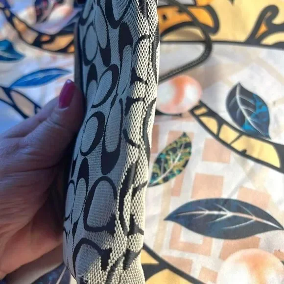 Coach Black and Beige “C” Logo Canvas and Leather Wristlet - Picture 3 of 8